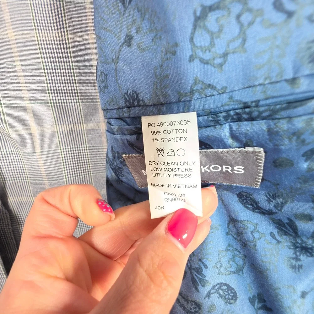 Michael Kors Blazer Men's 40R Blue Plaid Sport Coat Preppy Business Stretch